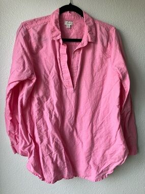 J. Crew Bright Pink Bubblegum Linen Cotton Blend Popover Shirt XXL